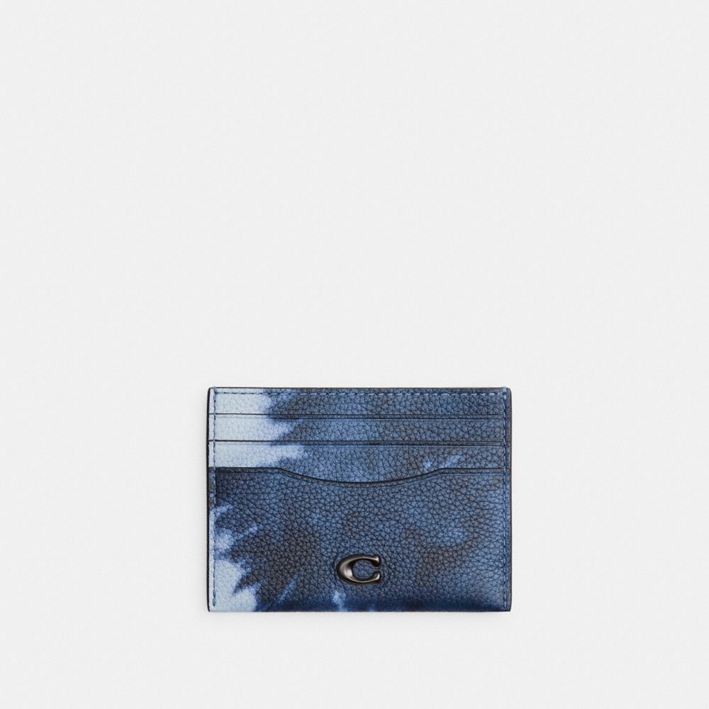 COACH®,CARD CASE WITH TIE-DYE PRINT,Pebble Leather,Midnight Navy Multi,Front View