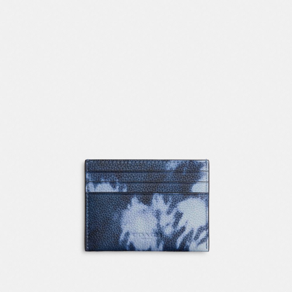 COACH®,CARD CASE WITH TIE-DYE PRINT,Pebble Leather,Midnight Navy Multi,Back View