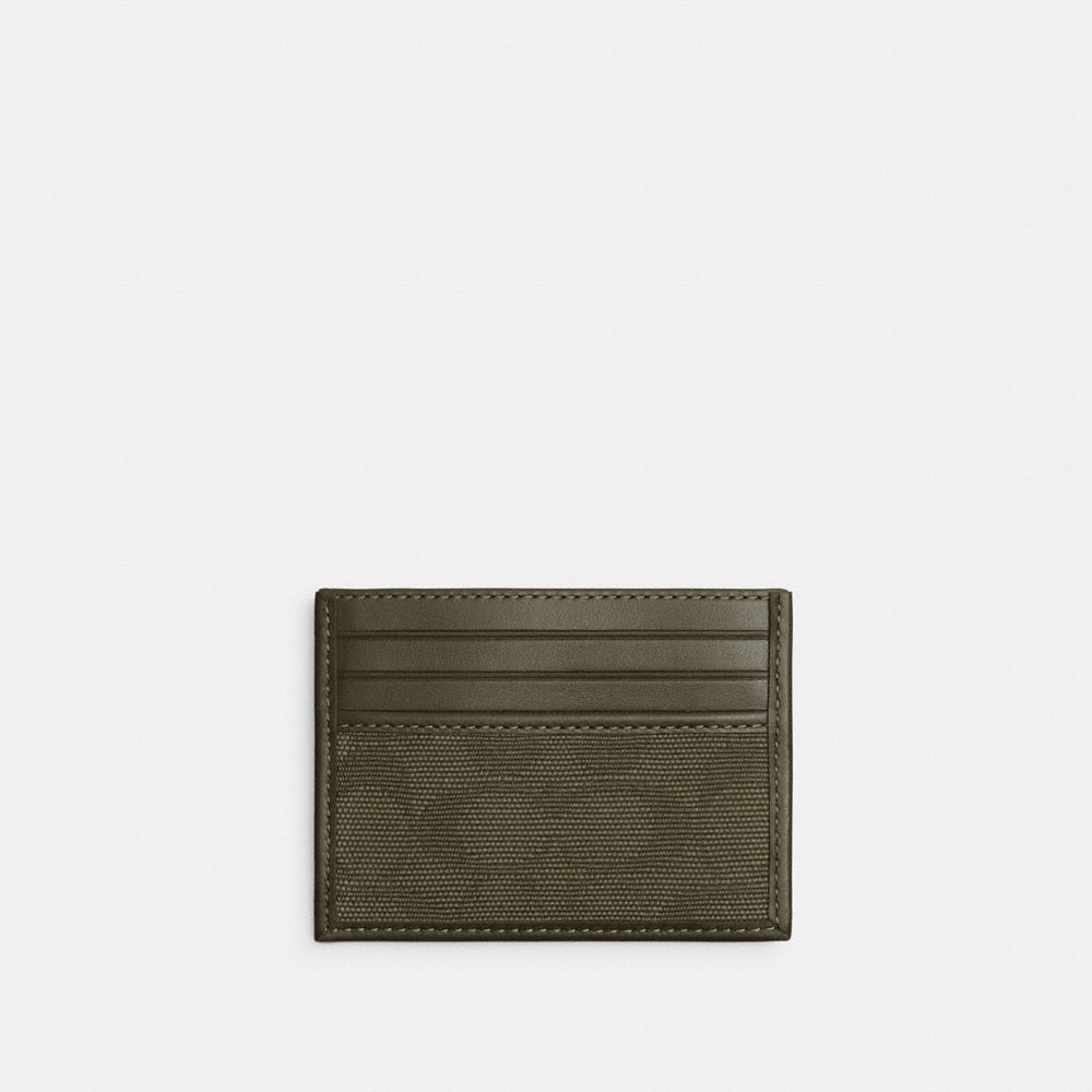 COACH®,REFINED CARD CASE IN SIGNATURE CANVAS JACQUARD,Army Green,Front View
