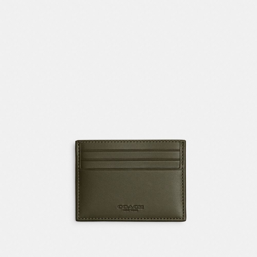 COACH®,REFINED CARD CASE IN SIGNATURE CANVAS JACQUARD,Army Green,Back View