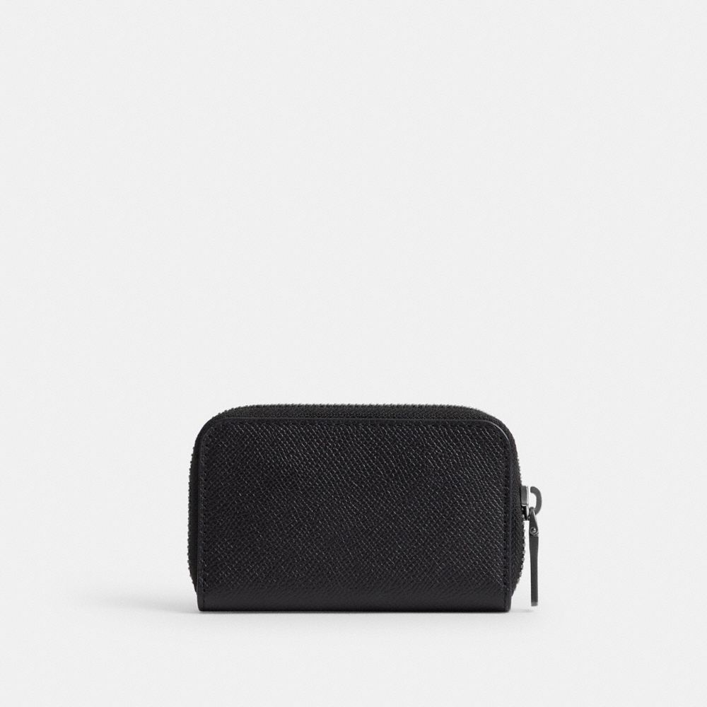 COACH®,SMALL ZIP AROUND CARD CASE,Crossgrain Leather,Mini,Black,Back View