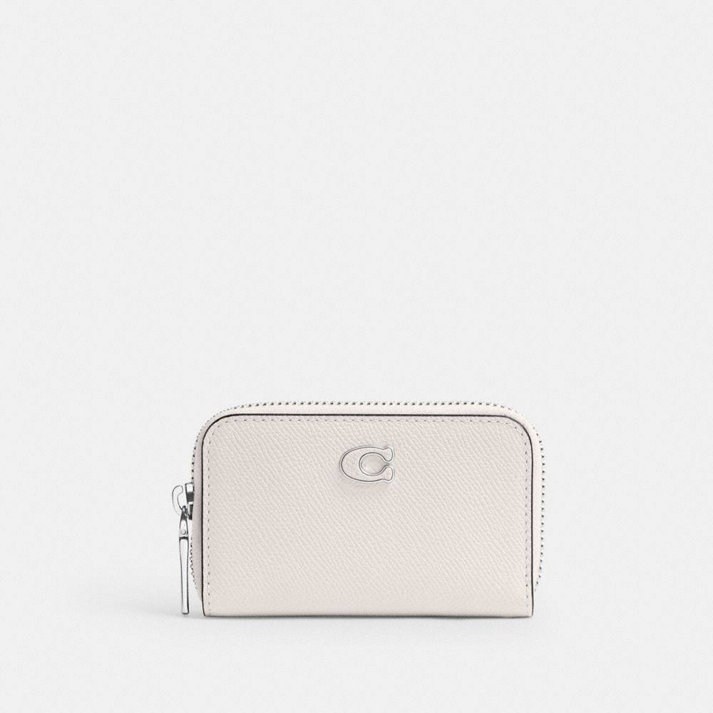 COACH®,SMALL ZIP AROUND CARD CASE,Crossgrain Leather,Mini,Chalk,Front View