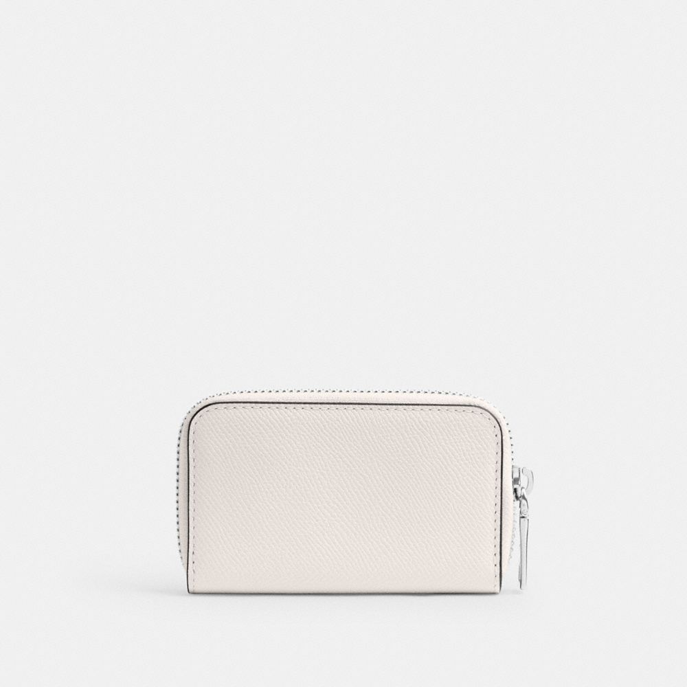 COACH®,SMALL ZIP AROUND CARD CASE,Crossgrain Leather,Mini,Chalk,Back View