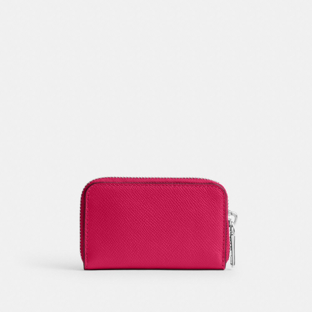 COACH®,Small Zip Around Card Case,Leather,Card Case,Logo,Metal,Scratch Resistant,Casual,Fuchsia,Back View