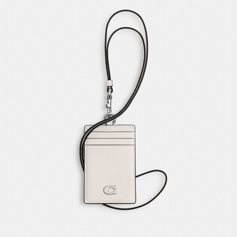 COACH®,ID LANYARD WITH SIGNATURE CANVAS,Crossgrain Leather,Chalk,Front View