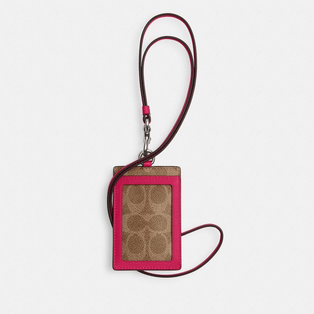 COACH®,ID LANYARD WITH SIGNATURE CANVAS,Crossgrain Leather,Dragon Fruit,Back View