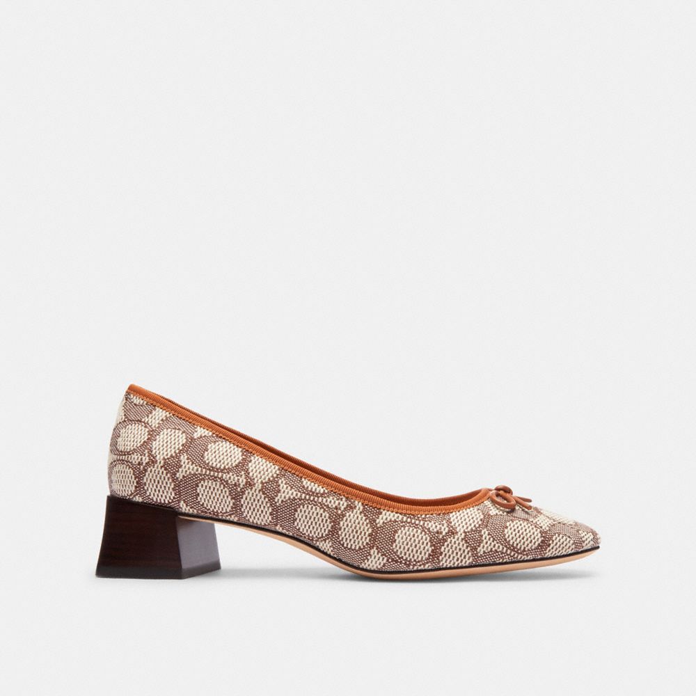 COACH®,AVA BALLET PUMP IN SIGNATURE TEXTILE JACQUARD,Cocoa/Burnished Amber,Angle View