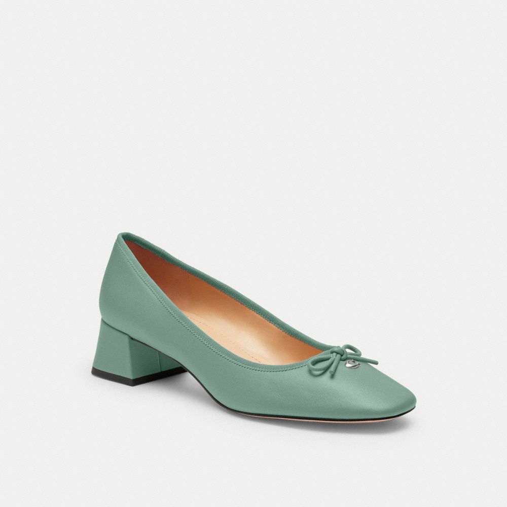 COACH®,AVA BALLET PUMP,Leather,Aquamarine,Front View