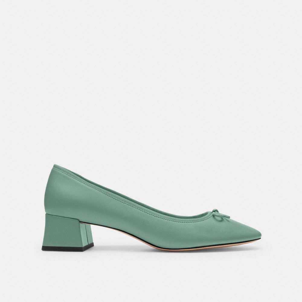 COACH®,Ava Ballet Pump,Leather,Lining Leather,Rubber,Pumps,Bow,Pull Tab,Day Party,Green,Angle View