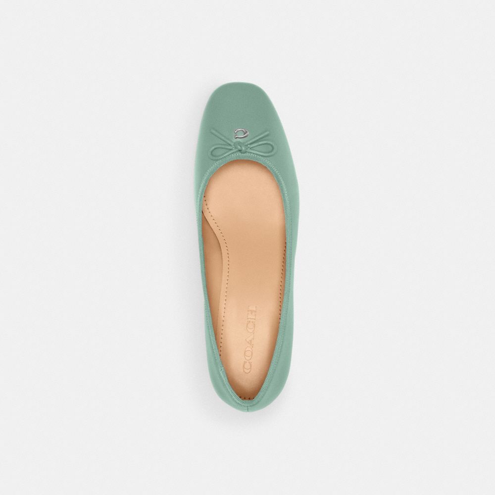 COACH®,Ava Ballet Pump,Leather,Lining Leather,Rubber,Pumps,Bow,Pull Tab,Day Party,Green,Inside View,Top View