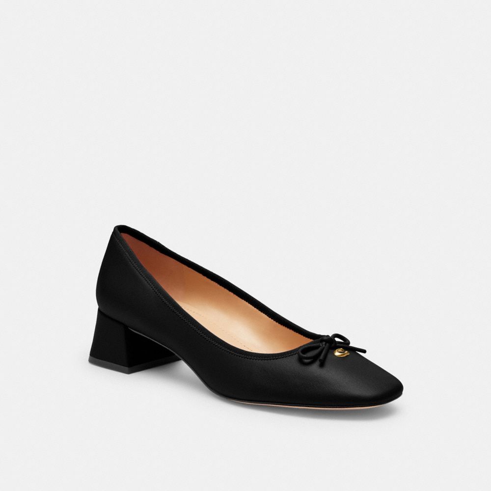 COACH®,AVA BALLET PUMP,Leather,Black,Front View