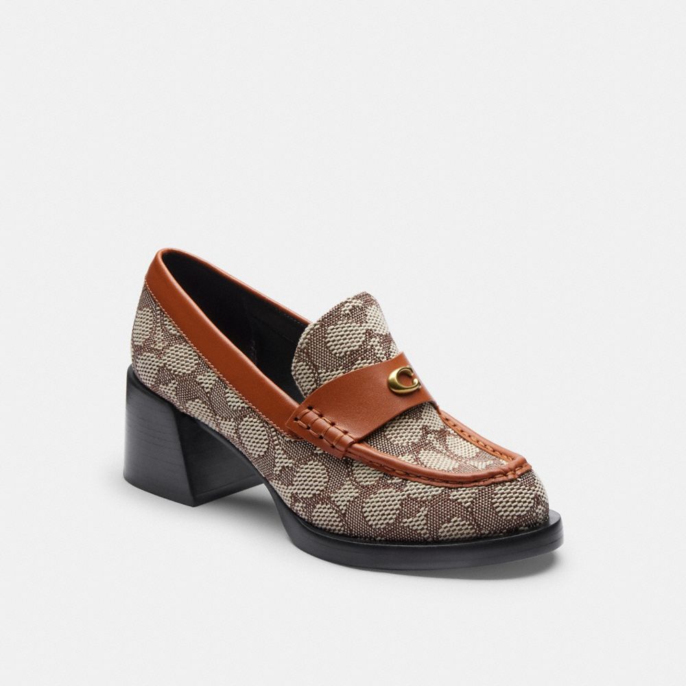 COACH®,Natalie Loafer In Signature Textile Jacquard,Rubber,Cotton,Pumps,Loafer,Logo,Metal,Penny Loafer,Sustainable,Insulat...,Multi Color,Front View