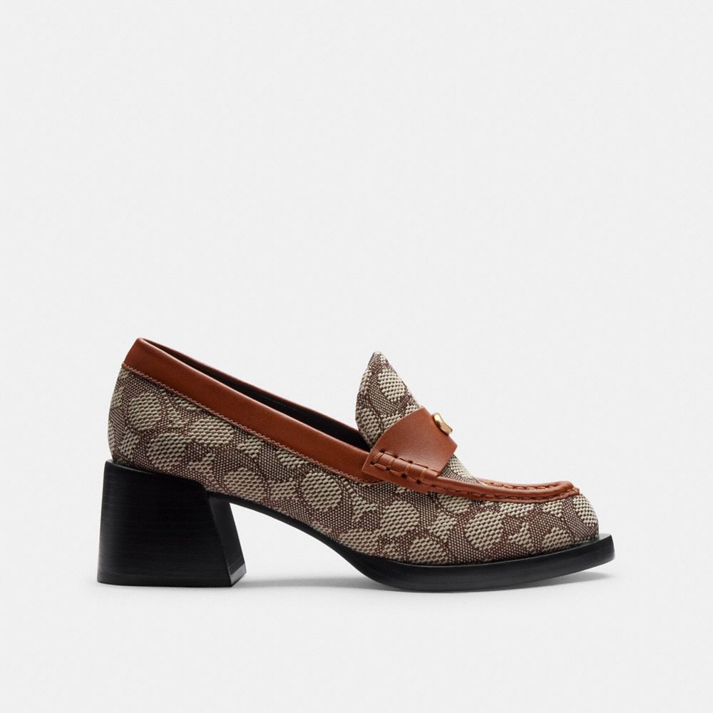 COACH®,Natalie Loafer In Signature Textile Jacquard,Rubber,Cotton,Pumps,Loafer,Logo,Metal,Penny Loafer,Sustainable,Insulat...,Multi Color,Angle View