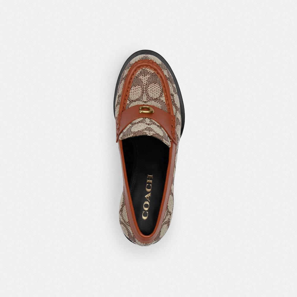 COACH®,Natalie Loafer In Signature Textile Jacquard,Leather,Pumps,Loafer,Color Block,Penny Loafer,Piping,Metal,Sustainable...,Multi Color,Inside View,Top View