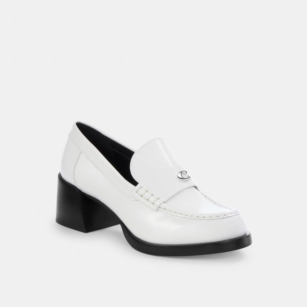 COACH®,Natalie Loafer,Rubber,Pumps,Loafer,Logo,Metal,Penny Loafer,Insulated,Day Party,White,Front View