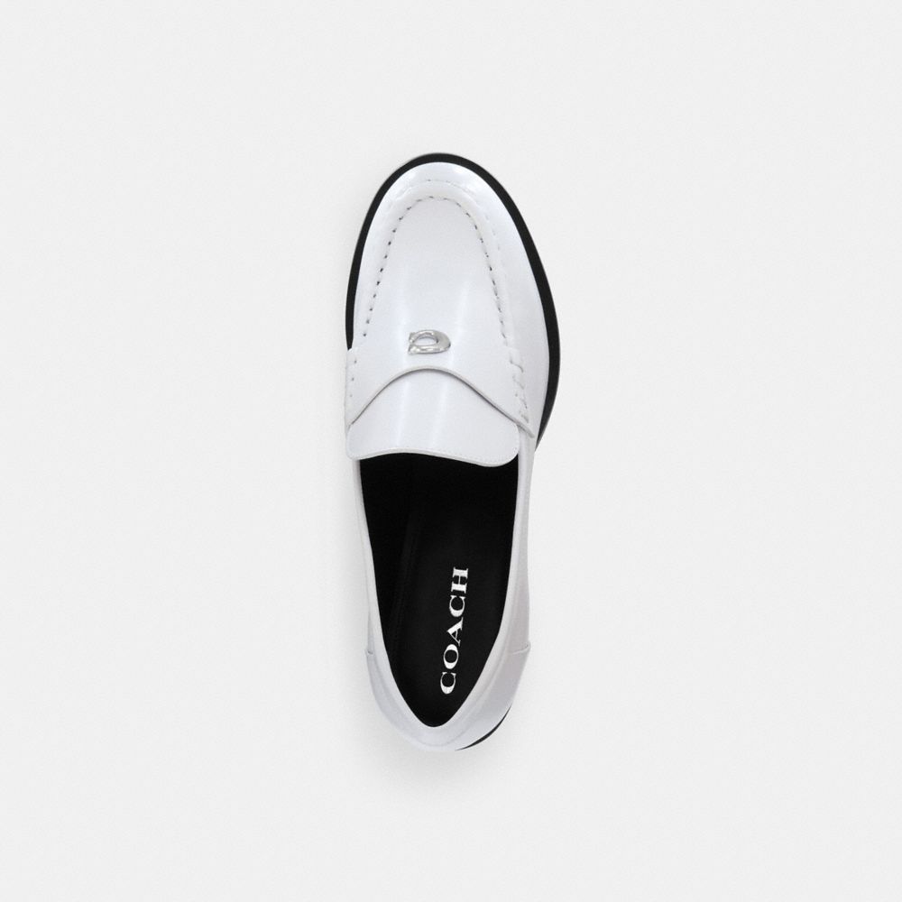 COACH®,Natalie Loafer,Rubber,Pumps,Loafer,Logo,Metal,Penny Loafer,Insulated,Day Party,White,Inside View,Top View