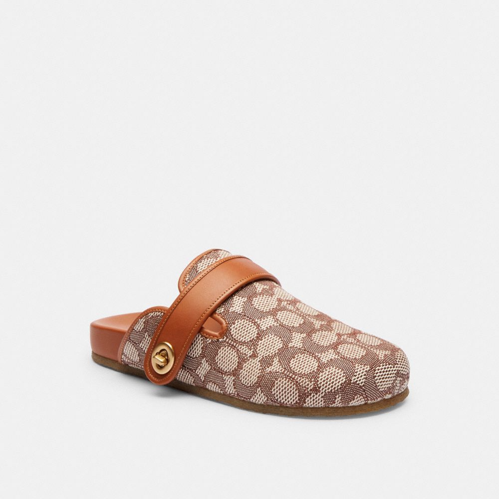 COACH®,BLAKE CLOG IN SIGNATURE TEXTILE JACQUARD,Cocoa/Burnished Amber,Front View