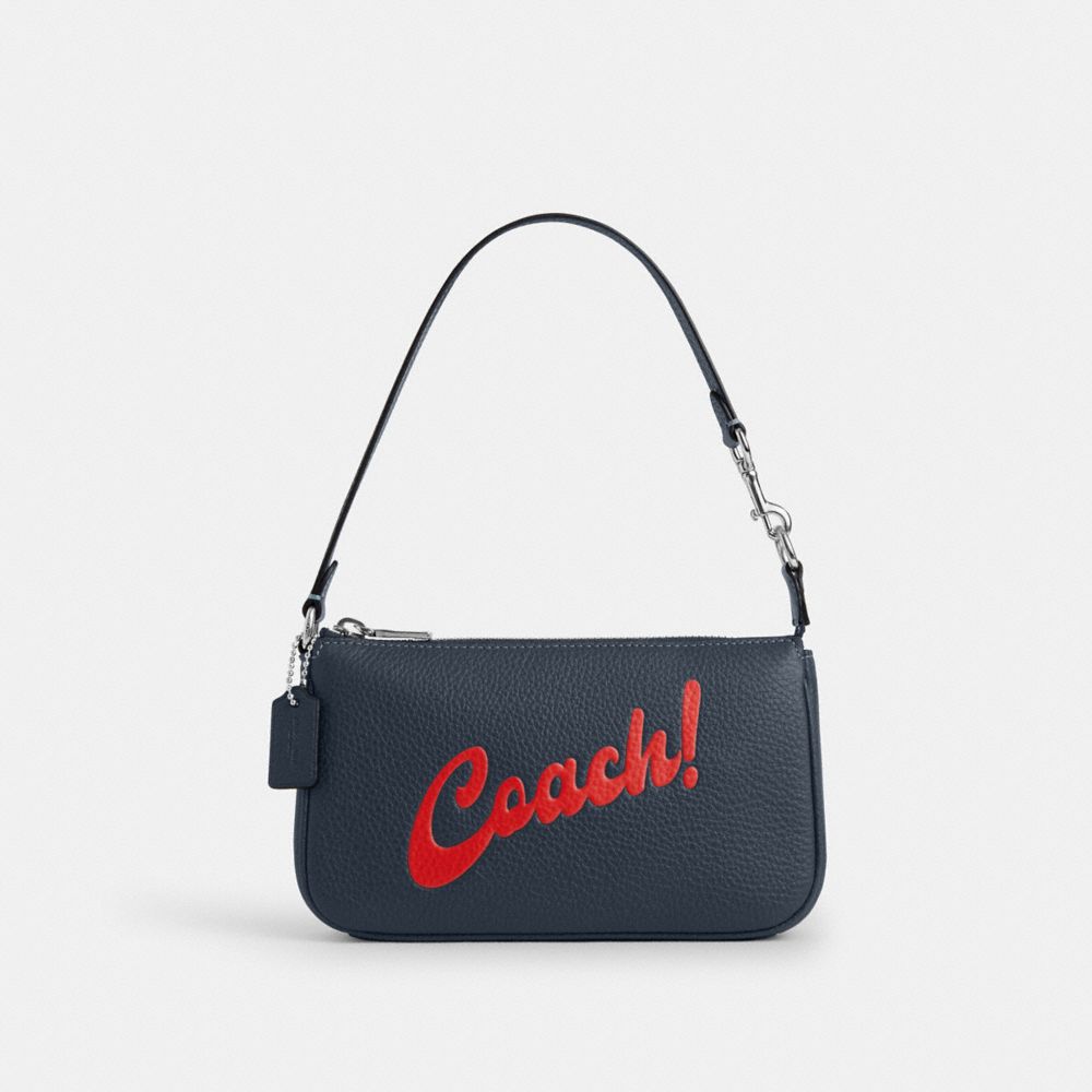 COACH®,NOLITA 19 AVEC GRAPHIQUE COACH,Cuir,Argent/Denim,Front View