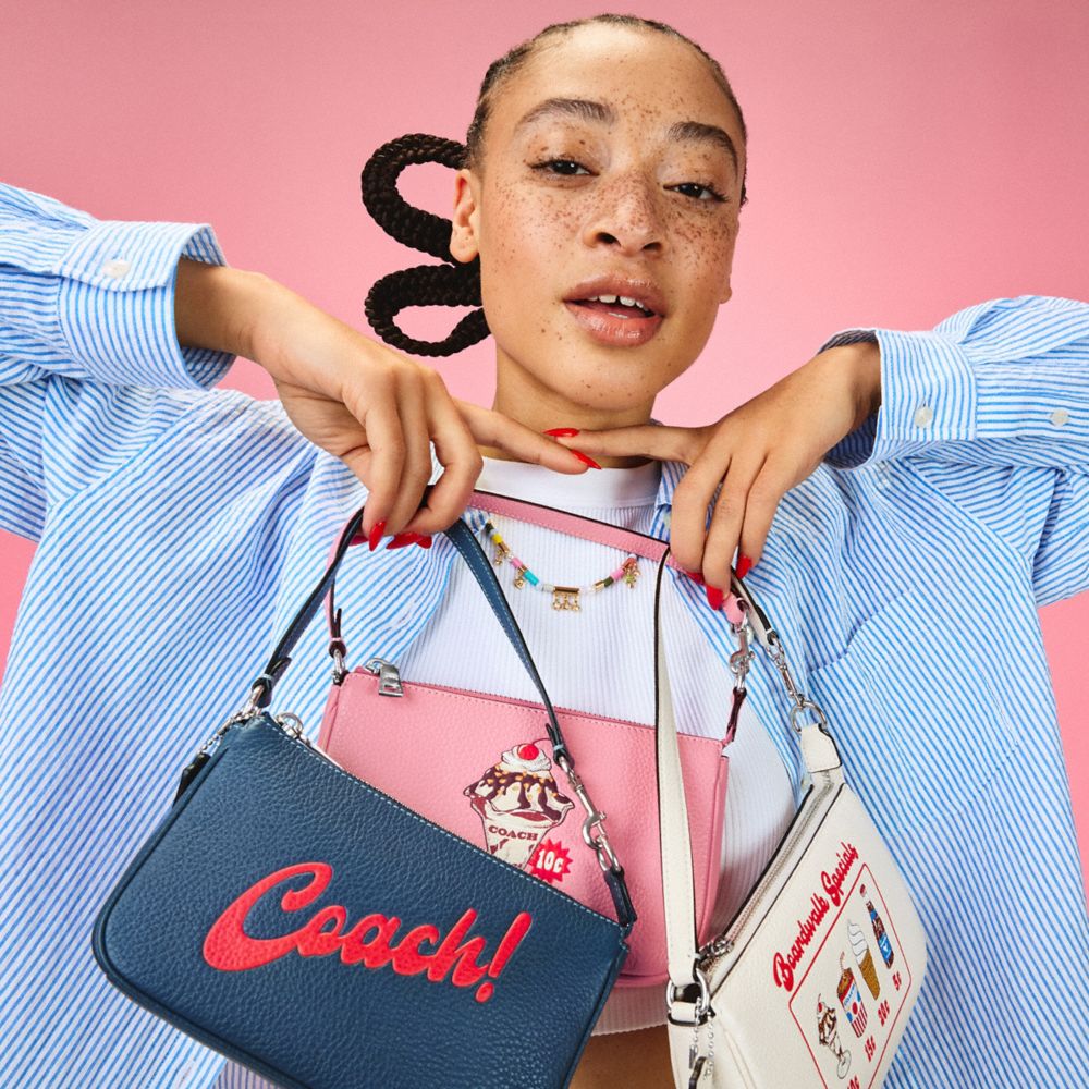 COACH®,Nolita 19 With Sundae Graphic,Leather,Shoulder Bag,Casual,Pink