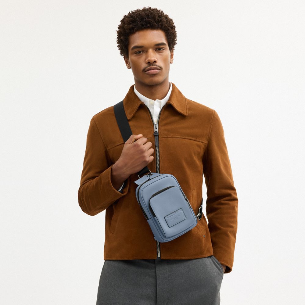 COACH®,Racer Sling Pack,Slingback,Applique,Logo,Casual,Blue,Detail View