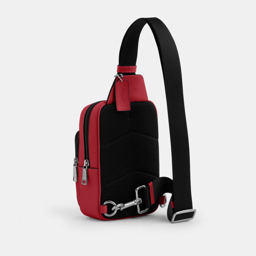 COACH®,SACOCHE RACER EN CUIR LISSE,Cuir lisse,Argenté/Rouge,Angle View