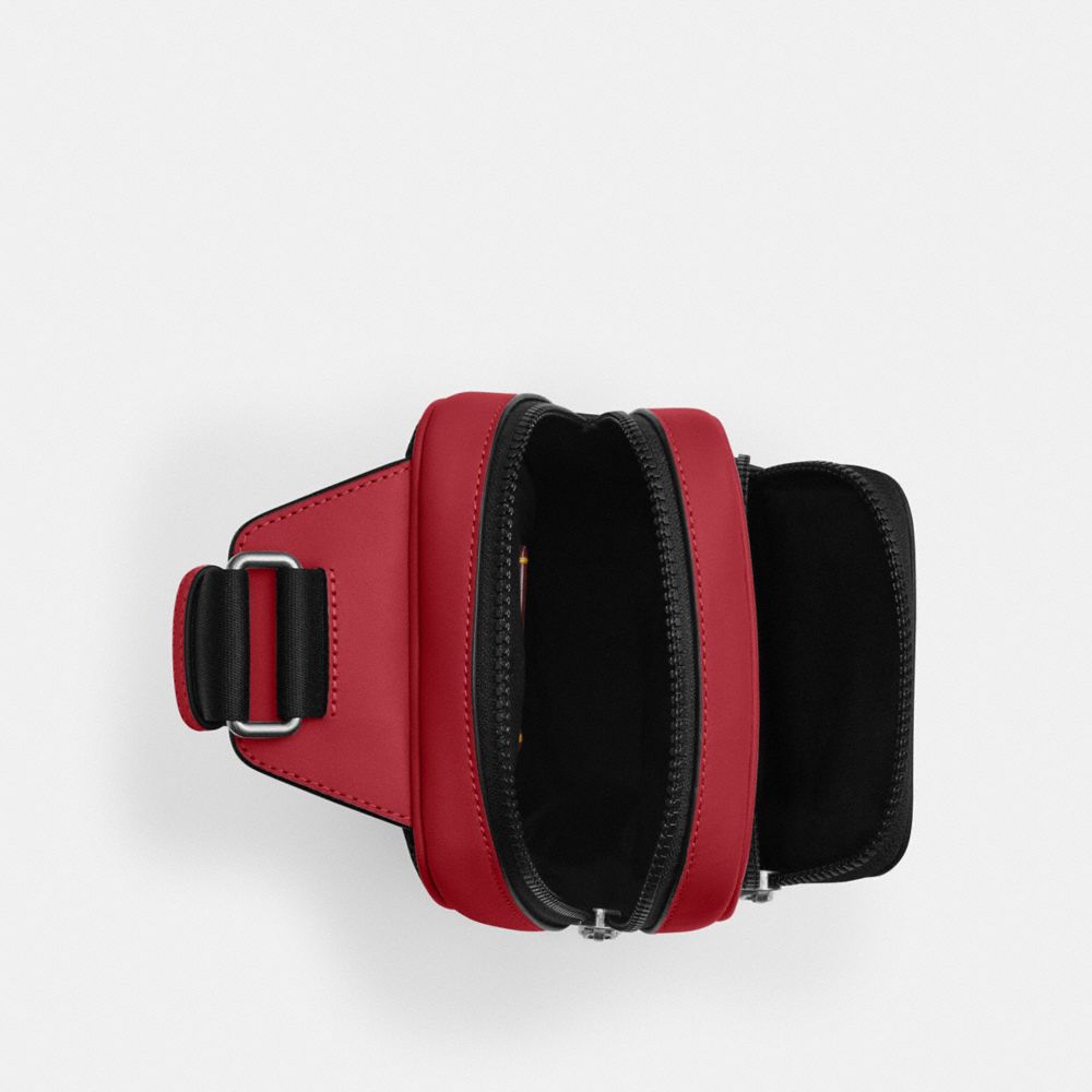 COACH®,SACOCHE RACER EN CUIR LISSE,Cuir lisse,Argenté/Rouge,Inside View,Top View