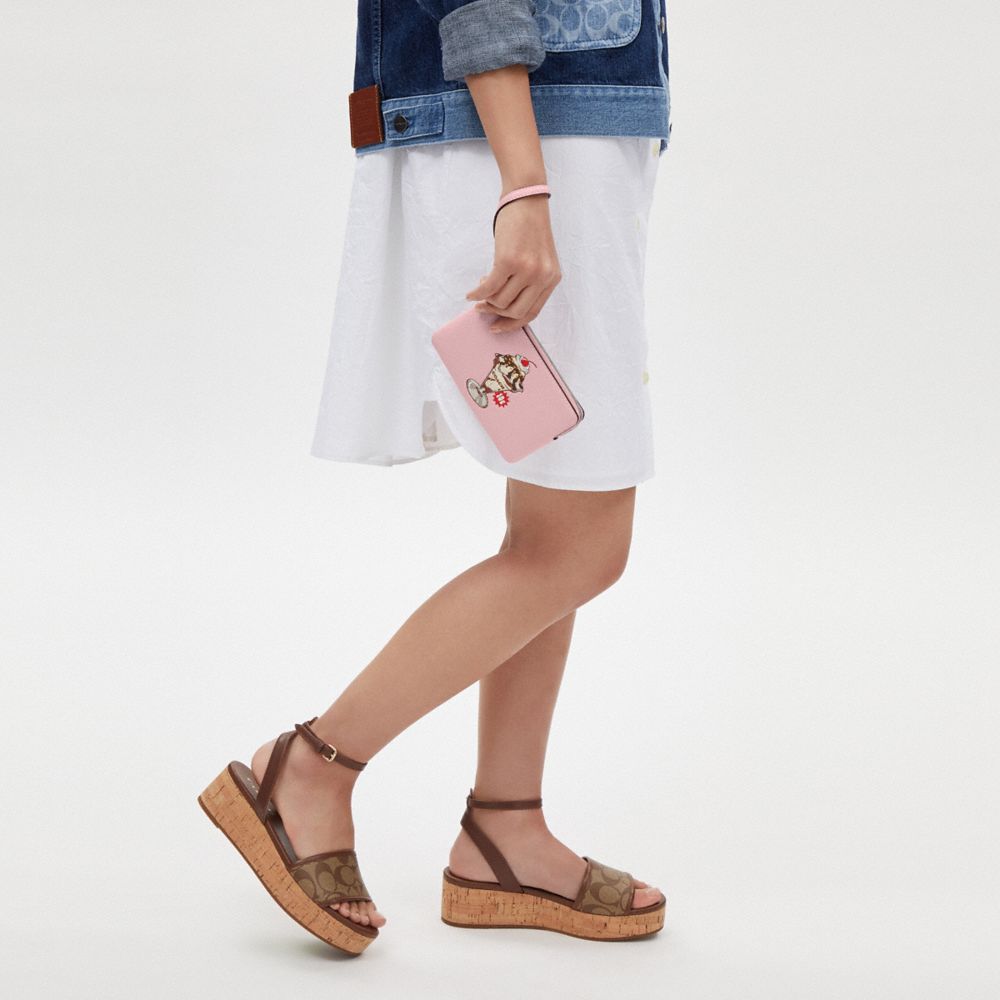 COACH®,Corner Zip Wristlet With Sundae Graphic,Leather,Pouch,Wristlet,Casual,Pink,Detail View