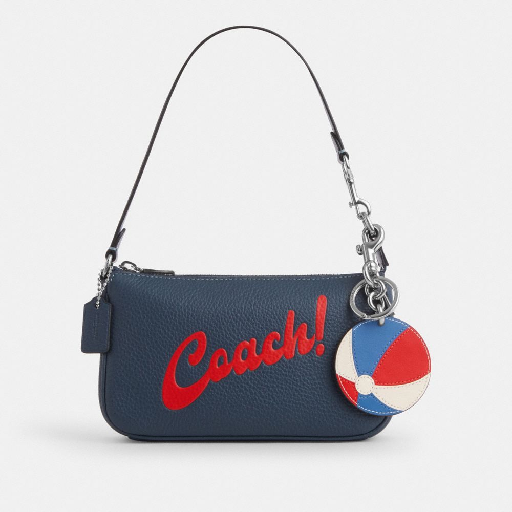 COACH®,BEACHBALL BAG CHARM,Mini,Silver/Blue Multi,Angle View
