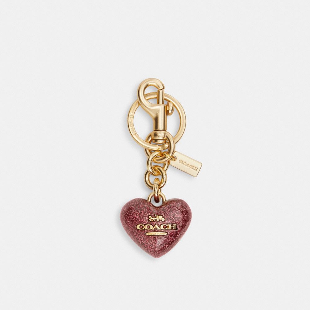 COACH®,HEART BAG CHARM,Gold/True Pink,Front View