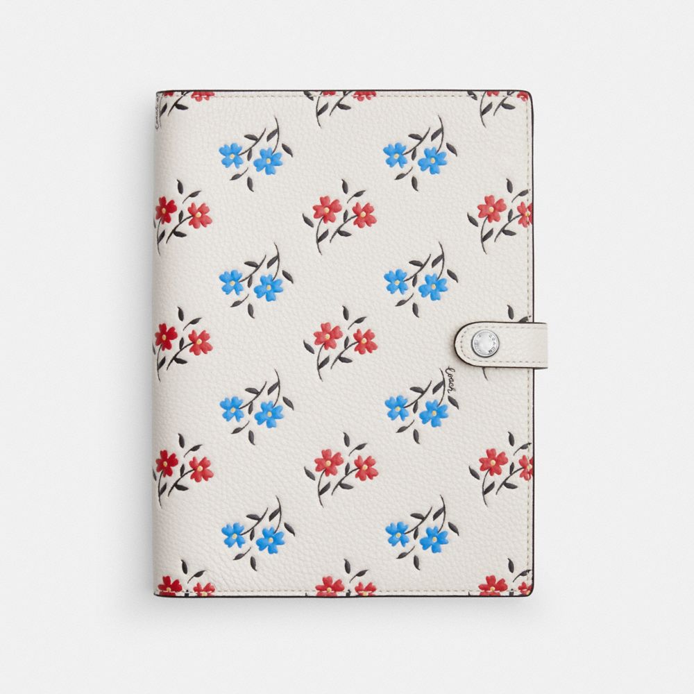COACH®,NOTEBOOK WITH FLORAL PRINT,Silver/Chalk Multi,Front View