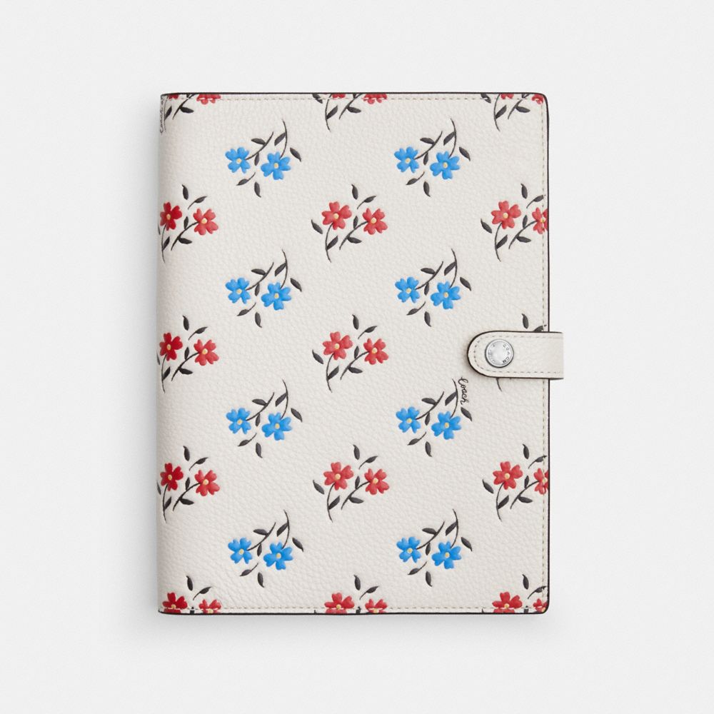 COACH®,Notebook With Floral Print,Leather,Notebook,White,Front View