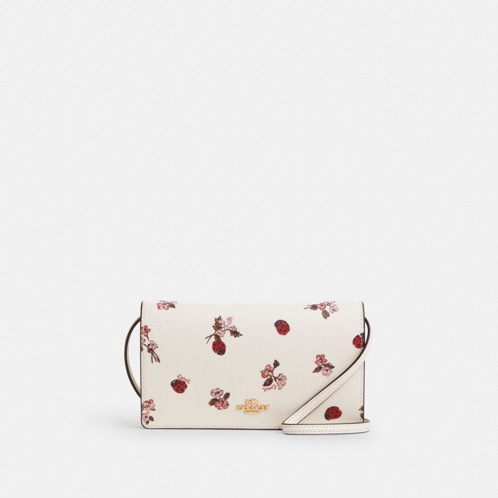 Gold Chalk Multi Anna Foldover Clutch Crossbody With Ladybug Floral Print