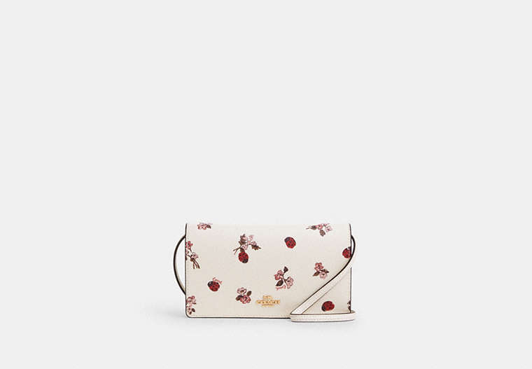 COACH®,ANNA FOLDOVER CLUTCH CROSSBODY WITH LADYBUG FLORAL PRINT,pvc,Gold/Chalk Multi,Front View