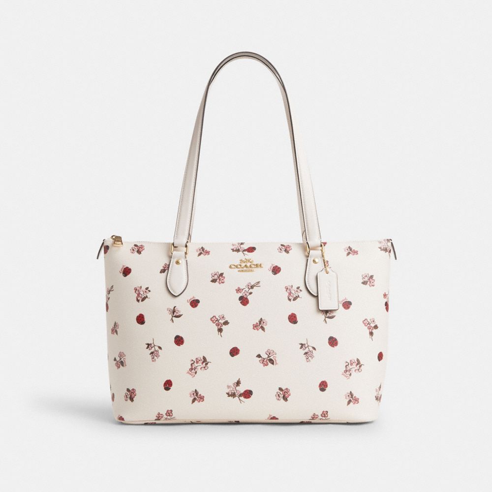 COACH®,GALLERY TOTE BAG WITH LADYBUG FLORAL PRINT,Novelty Print,Gold/Chalk Multi,Front View