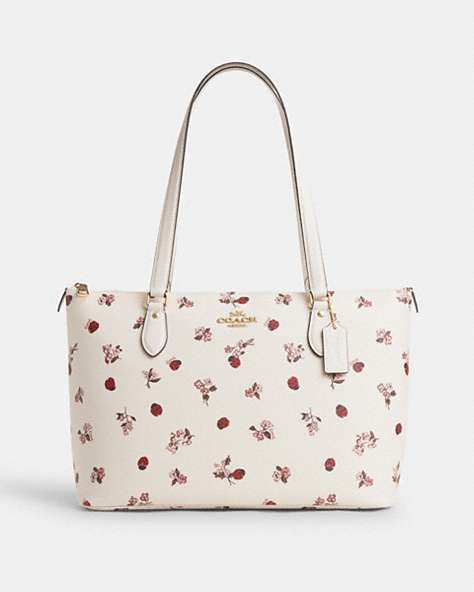 COACH®,GALLERY TOTE WITH LADYBUG FLORAL PRINT,pvc,X-Large,Gold/Chalk Multi,Front View