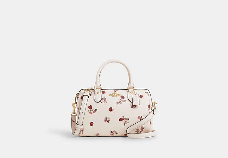 Shop Coach Outlet Rowan Satchel Bag With Ladybug Floral Print In Gold/chalk Multi