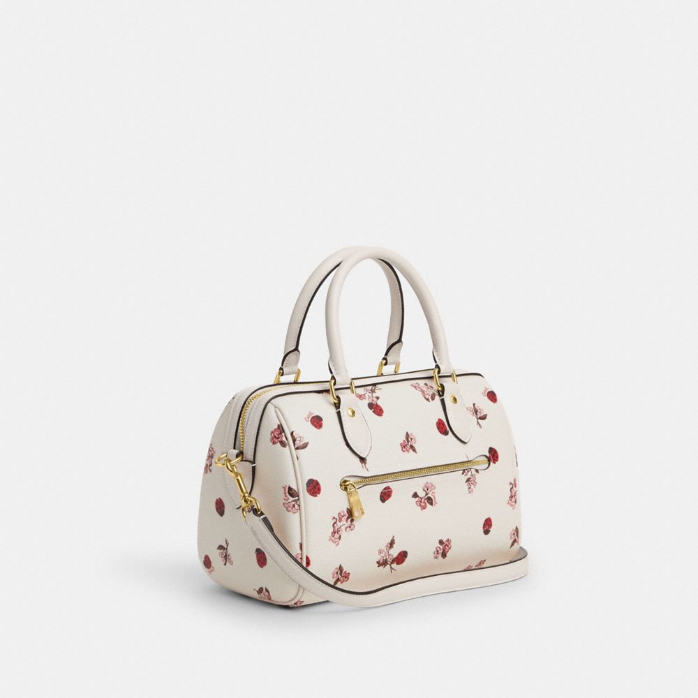 COACH®,ROWAN SATCHEL BAG WITH LADYBUG FLORAL PRINT,Novelty Print,Medium,Gold/Chalk Multi,Angle View