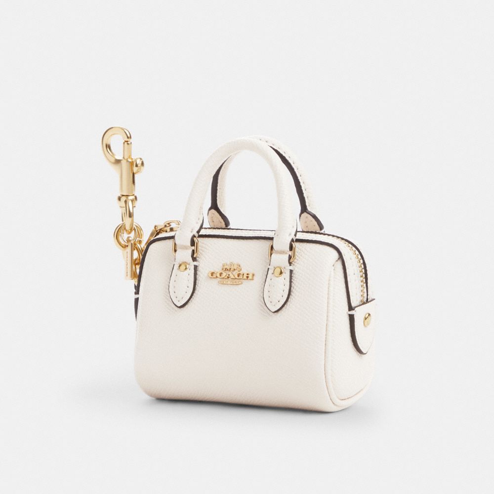 COACH®,MINI BRELOQUE POUR SAC SATCHEL ROWAN,Or/Craie,Front View