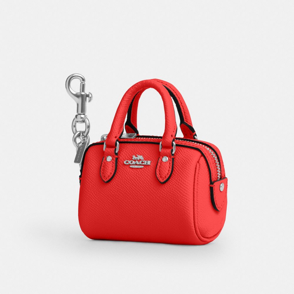 COACH®,MINI ROWAN SATCHEL BAG CHARM,Mini,Silver/Miami Red,Front View