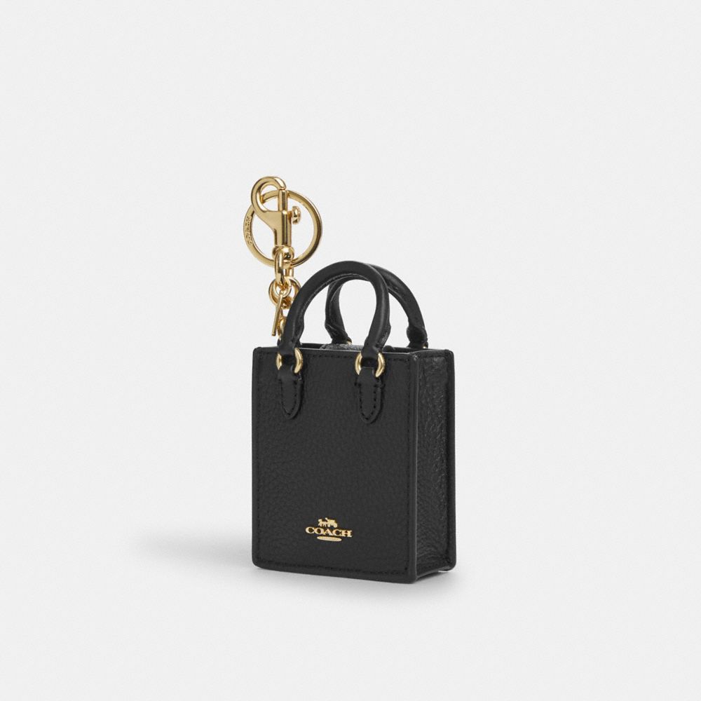 COACH®,NORTH/SOUTH MINI TOTE BAG CHARM,Mini,Gold/Black,Front View