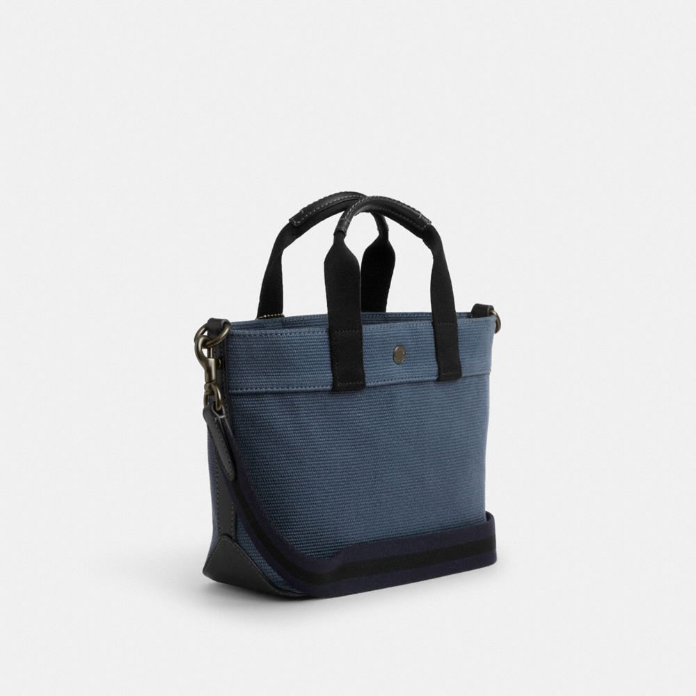 COACH®,TOTE 20 IN COLORBLOCK,Medium,Gunmetal/Denim/Midnight Navy,Angle View