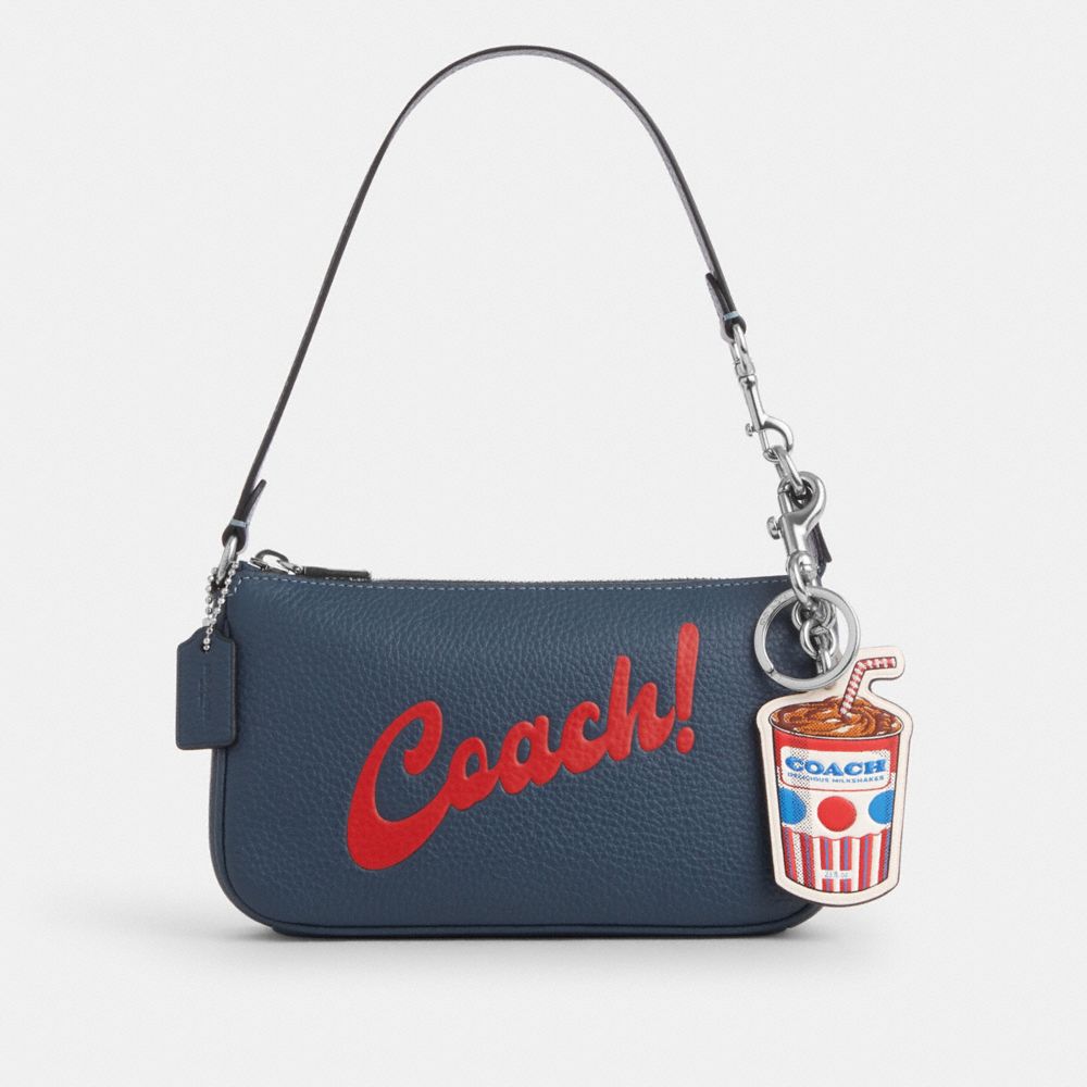 COACH®,BRELOQUE DE SAC LAIT FRAPPÉ,Cuir,Argent/Craie multi,Angle View