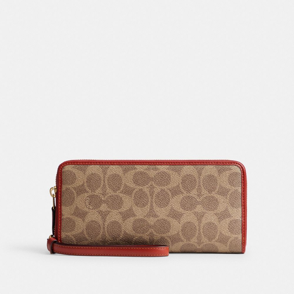 COACH®,ESSENTIAL CONTINENTAL WALLET IN SIGNATURE CANVAS,Coated Canvas,Medium,Brass/Tan/Rust,Front View