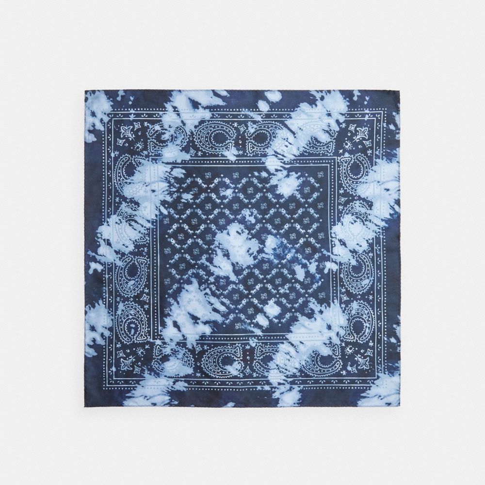 COACH®,HERITAGE TIE DYE PRINT SILK BANDANA,Silk,Blue,Front View