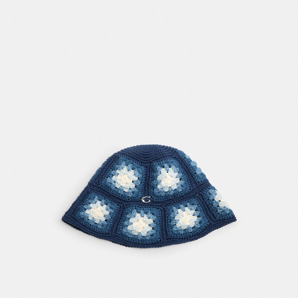 COACH®,TIE DYE CROCHET BUCKET HAT,Blue,Front View