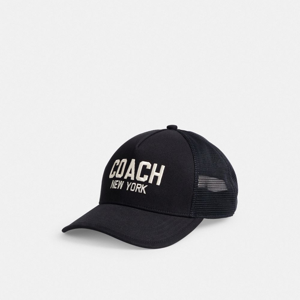 COACH®,Trucker Hat,Twill,Cotton,Mesh,Trucker,Mesh,Adjustable,Breathable,Casual,Black,Front View