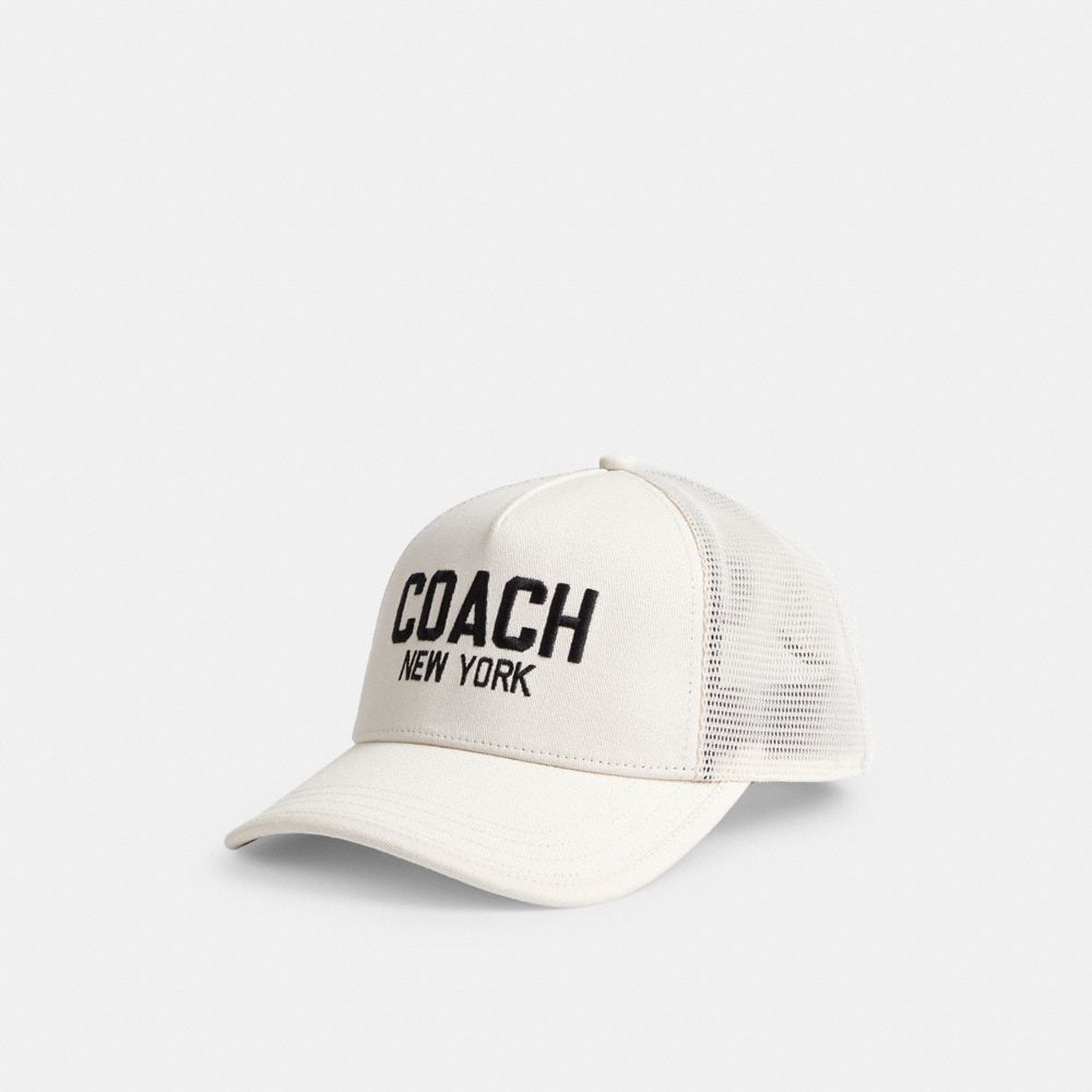 COACH®,Trucker Hat,Twill,Cotton,Mesh,Trucker,Mesh,Adjustable,Breathable,Casual,Cream,Front View