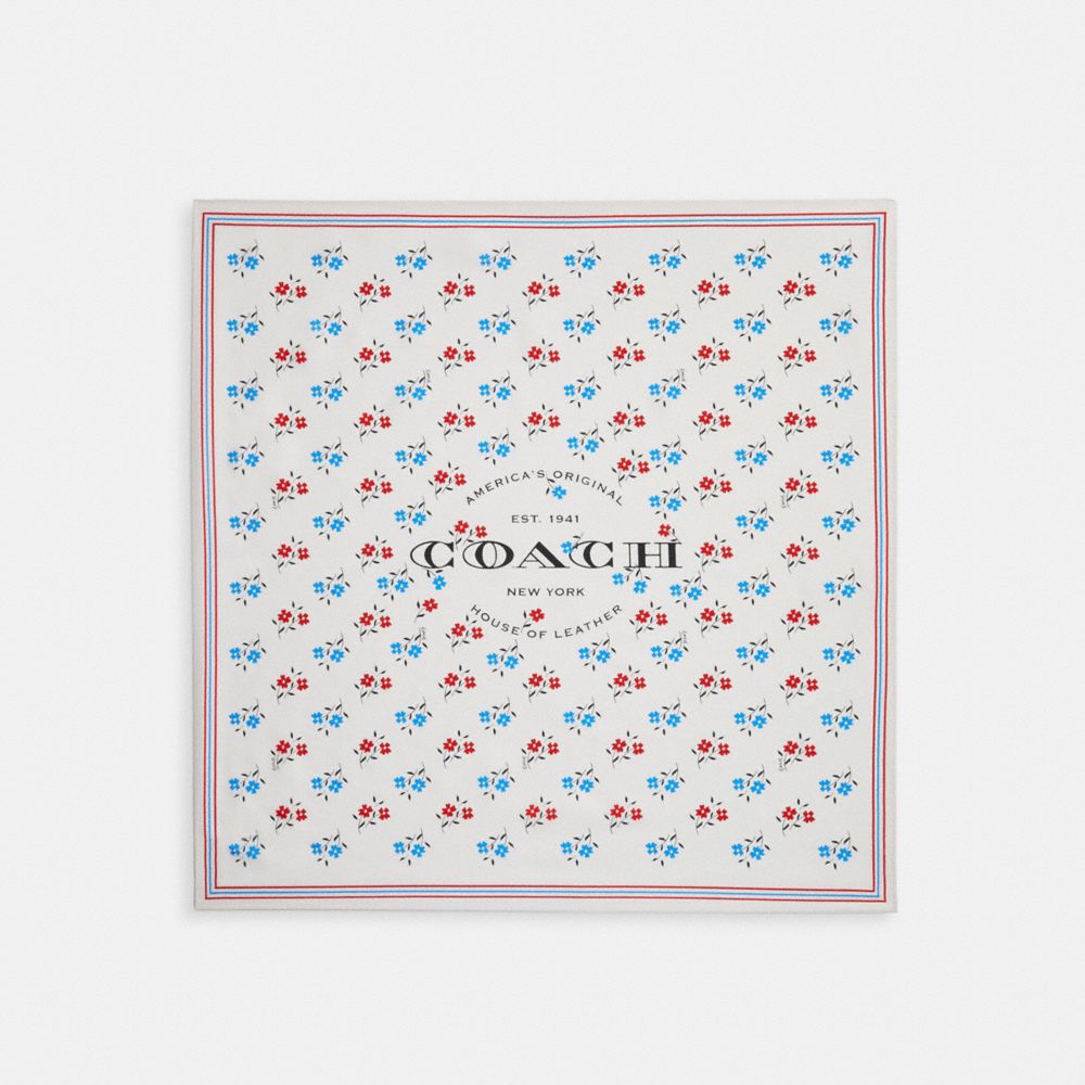 COACH®,BOARDWALK FLORAL PRINT SILK BANDANA,Chalk/Blue,Front View