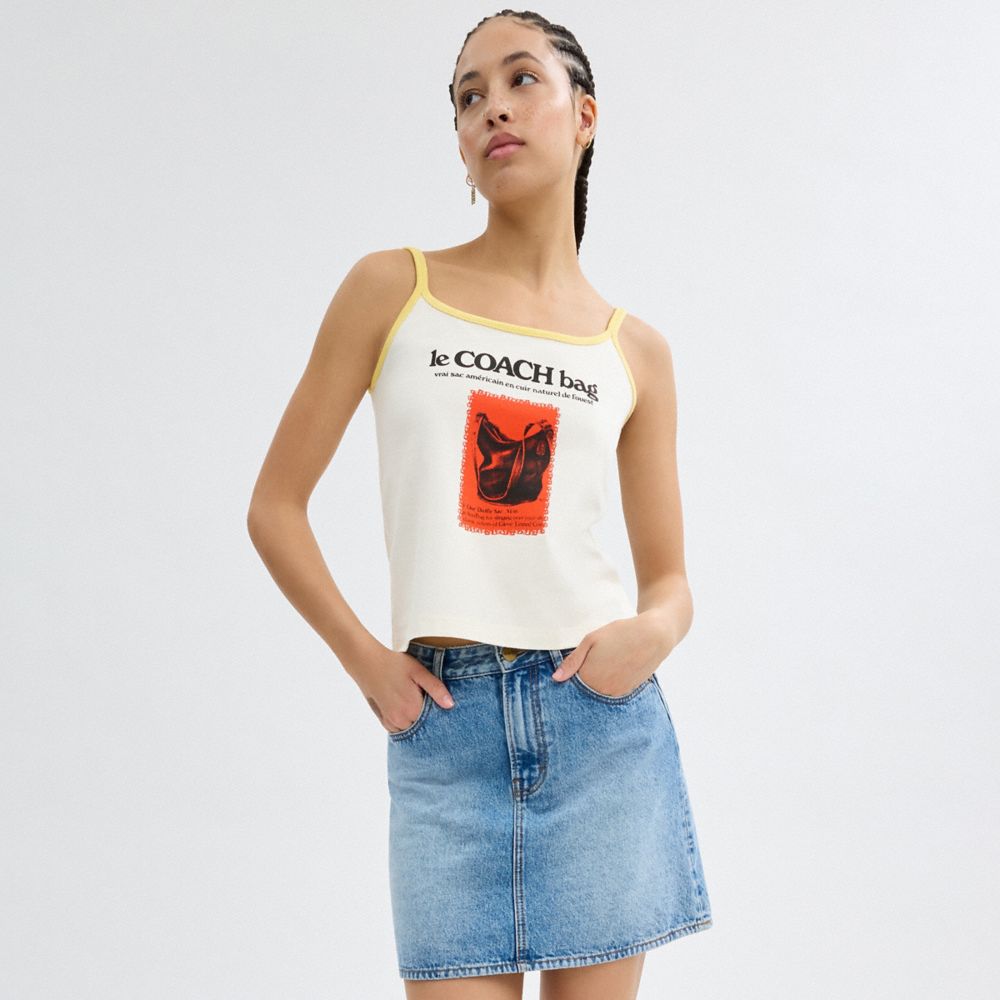 COACH®,90'S GRAPHIC CAMI TOP IN ORGANIC COTTON,Organic Cotton,White,Scale View