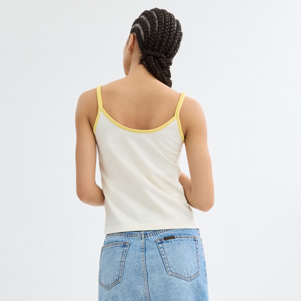 COACH®,90'S GRAPHIC CAMI TOP IN ORGANIC COTTON,Organic Cotton,White,Scale View